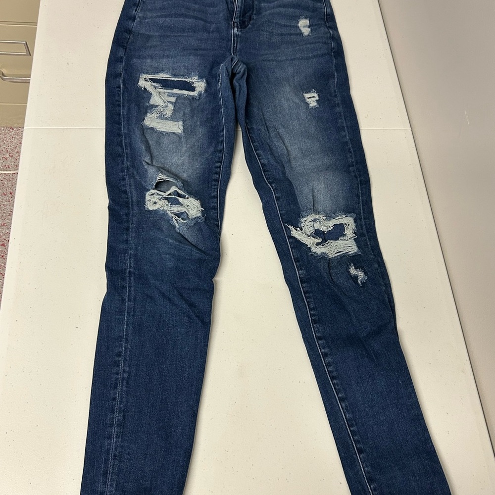 American Eagle Outfitters Dark Blue Distressed Skinny Jeans